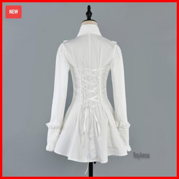 Victorian Gothic Cotton Blouse with Lace-Up Back and Ruffles - Picture 4 of 7